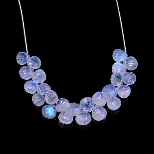 Rainbow Moonstone White Shell Carving Natural Beads 4 Inches Strands