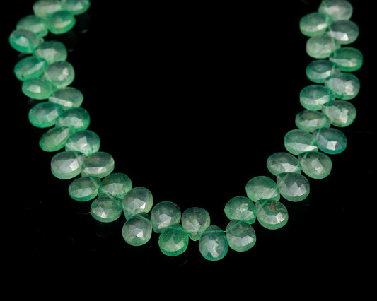 Green Strawberry Quartz Drop Faceted Natural Beads 8 Inches Strands