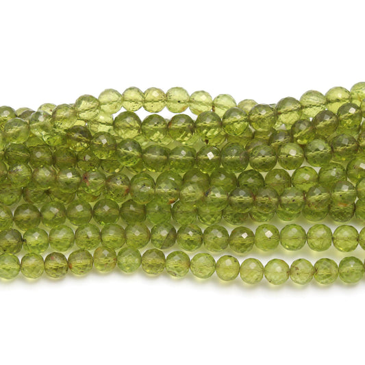Peridot Green Round Faceted 6 MM Natural Beads 8 Inches Strands For Jewelry Craft