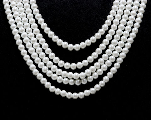White Pearl Round Carving Natural Beads 22 inches Strands