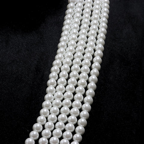 White Pearl Round Carving Natural Beads 22 inches Strands