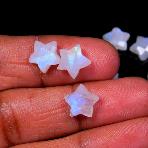 Rainbow Moonstone White Star Carving Natural Beads