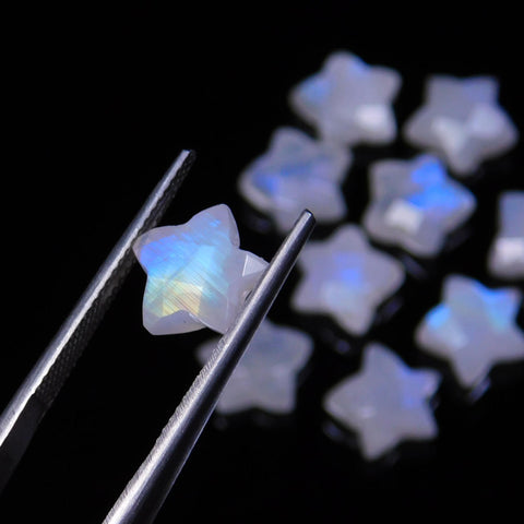 Rainbow Moonstone White Star Carving Natural Beads