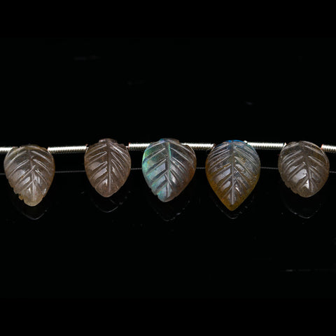Labradorite Grey Carving Leaf Natural Beads 8 Inches Strands