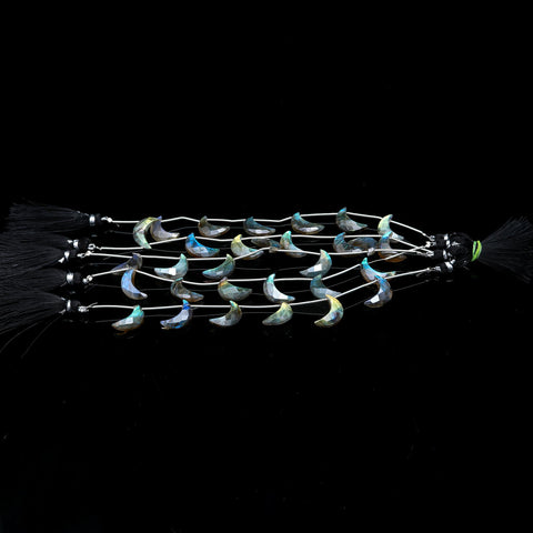 Labradorite Grey Carving  Half Moon Natural Beads