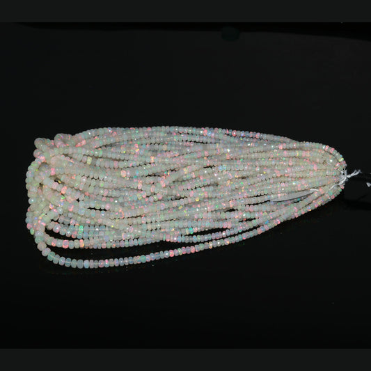 Ethiopian Opal White Rondelle Faceted Natural Beads 16 inches strands