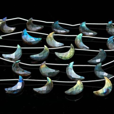 Labradorite Grey Carving  Half Moon Natural Beads