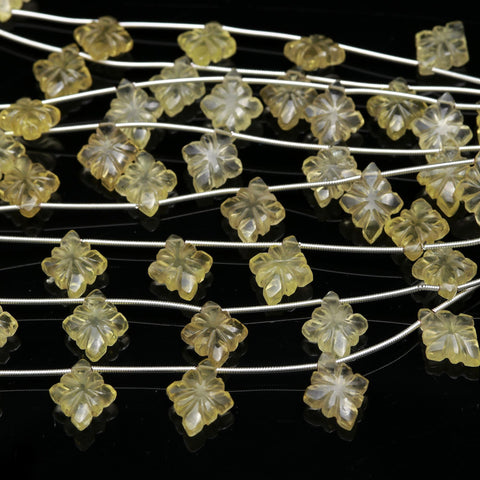 Lemon Quartz Yellow Petal Flower Carving Natural Beads 8 Inches Strands