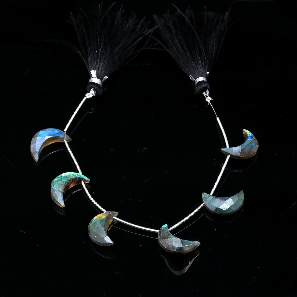 Labradorite Grey Carving  Half Moon Natural Beads