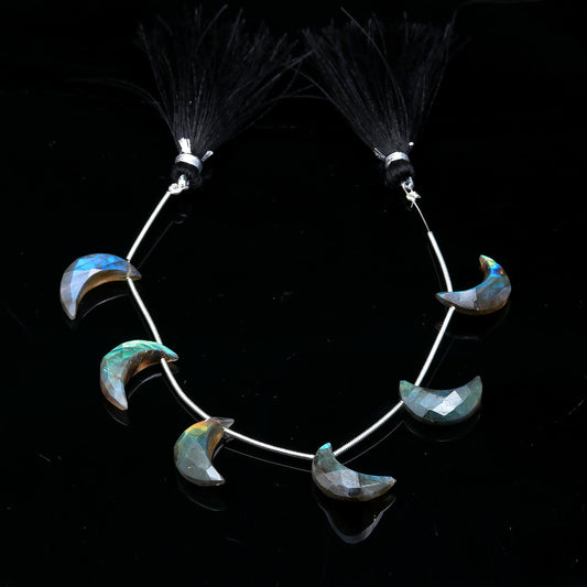 Labradorite Grey Carving  Half Moon Natural Beads