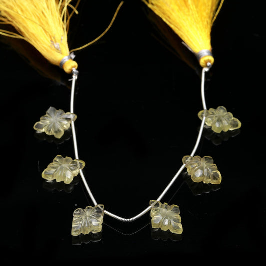 Lemon Quartz Yellow Petal Flower Carving Natural Beads 8 Inches Strands