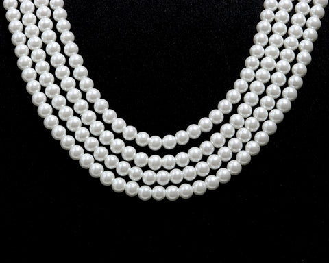 Pearl White Round Carving Natural Beads 22 inches Strands