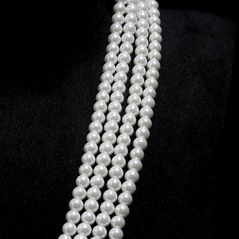 Pearl White Round Carving Natural Beads 22 inches Strands