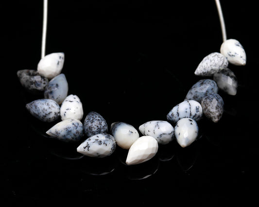 Dendrite Opal Black Drop Faceted Natural Beads 4 Inches Strands