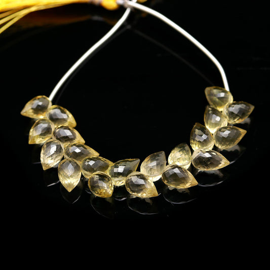 Lemon Quartz Yellow Drop Carving Natural Beads 4 Inches Strands