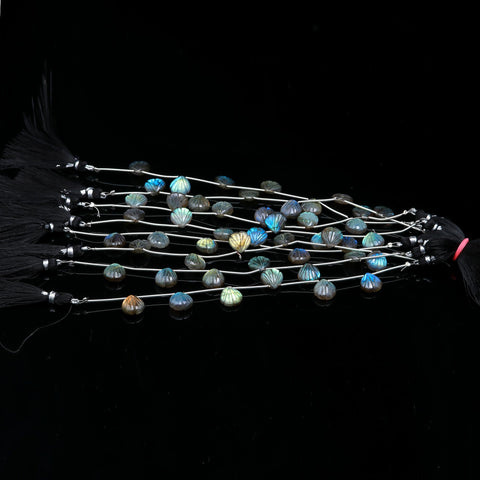 Labradorite Grey Shell Carving Natural Beads 8 Inches Strands