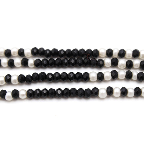 Black Spinel & Pearl Round Faceted Natural Beads Necklace 20 Inches