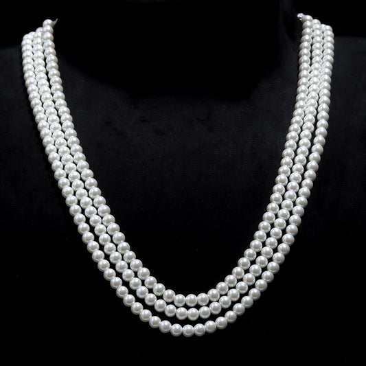 Pearl White Round Carving Natural Beads 22 inches Strands