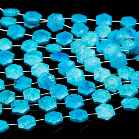 Howlite Turquoise Blue Hexagon Smooth Man-Made Beads 8 Inches Strands