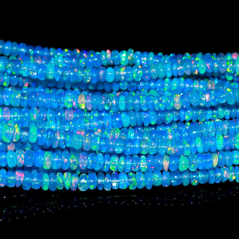 Ethiopian Opal Blue Rondell Smooth Natural 4 mm Beads 16 Inches Strands For Jewelry Making