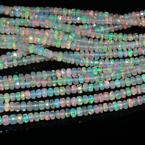 Ethiopian Opal White Rondelle Faceted Natural Beads 16 inches strands