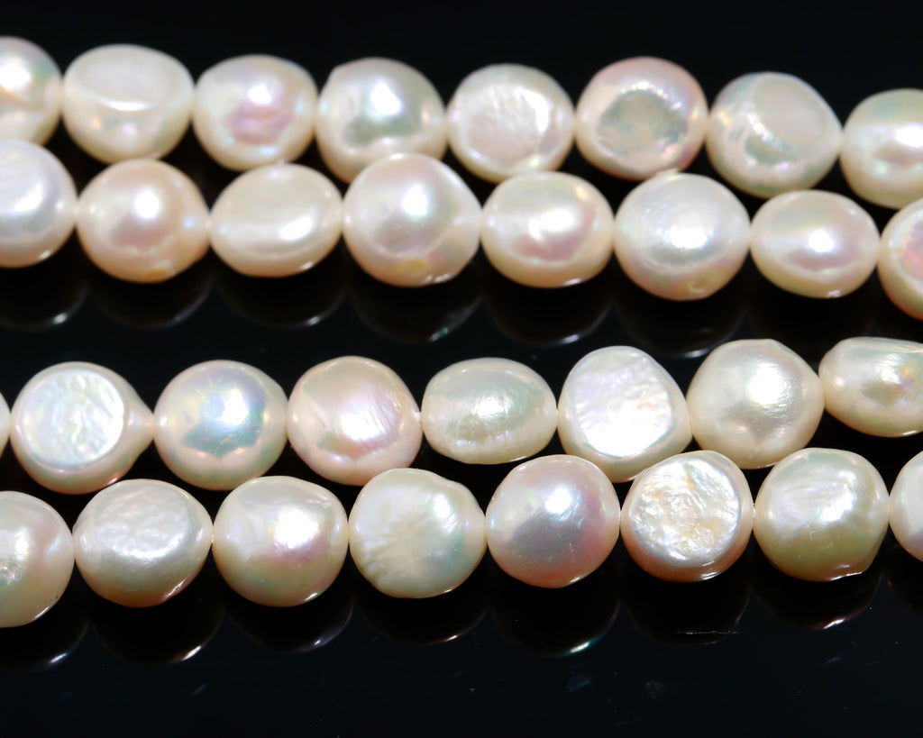 Pearl White Button Carving Natural Beads 12 Inches Strands