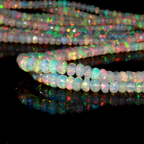 Ethiopian Opal White Rondelle Faceted Natural Beads 16 inches strands