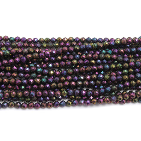 Purple Rainbow Coated Black Spinel Rondelle Faceted Beads 12 Inches Strands