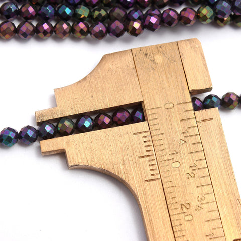 Purple Rainbow Coated Black Spinel Rondelle Faceted Beads 12 Inches Strands