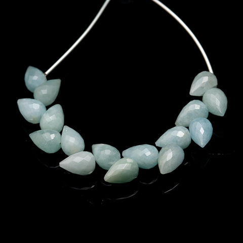 Aquamarine Aqua Color Drop Faceted Natural Beads 4 Inches Strands