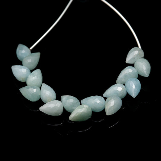 Aquamarine Aqua Color Drop Faceted Natural Beads 4 Inches Strands