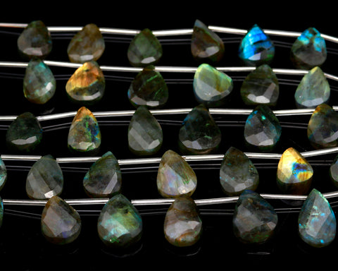 Labradorite Pear Smooth Faceted 16 MM Natural Beads 8 Inches Strands