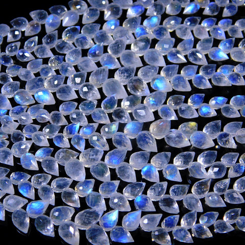 Rainbow Moonstone Drop Carving Natural Beads 4 Inches Strands
