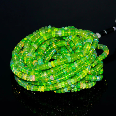 Green Ethiopian Opal Smooth Rondelle 3.5 mm Green Opal Beads 16 Inches STrands