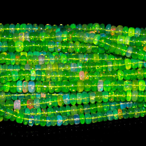 Green Ethiopian Opal Smooth Rondelle 3.5 mm Green Opal Beads 16 Inches STrands