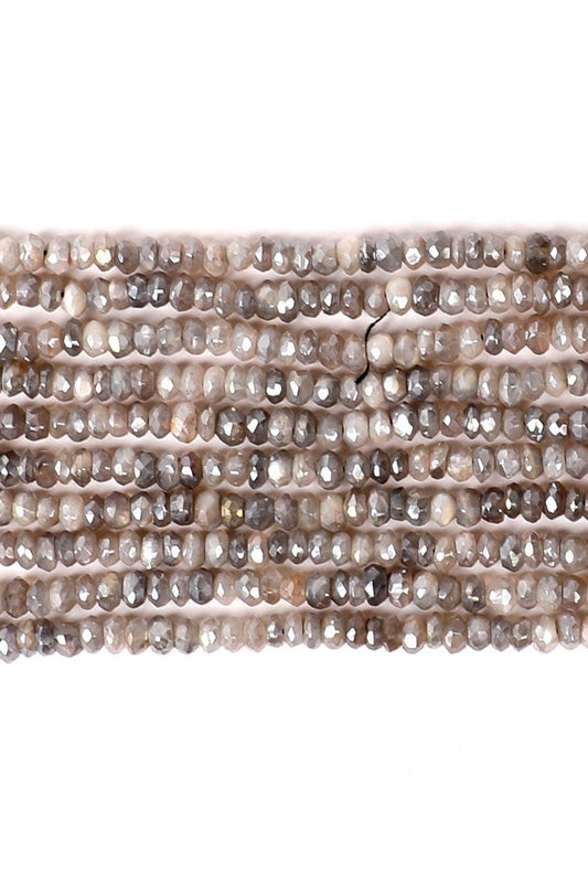 White/Grey Moonstone Rondelle Faceted Natural Beads