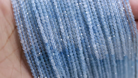 Aquamarine Shaded Blue Round Faceted Natural Beads 12.5 Inches strands