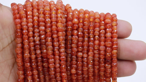 Carnelian Orange Rondelle Faceted Natural Beads 12.5 Inches Strands
