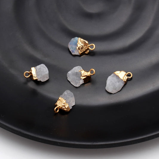 Moonstone White Raw Gold Plating Bezel Cap 12 MM Pendant Charms