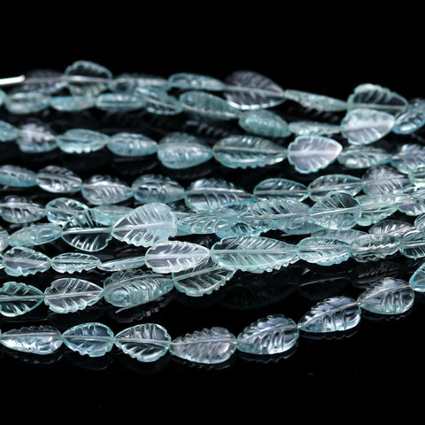Aquamarine Blue Leaf Carving Natural Beads 4 Inches Strands