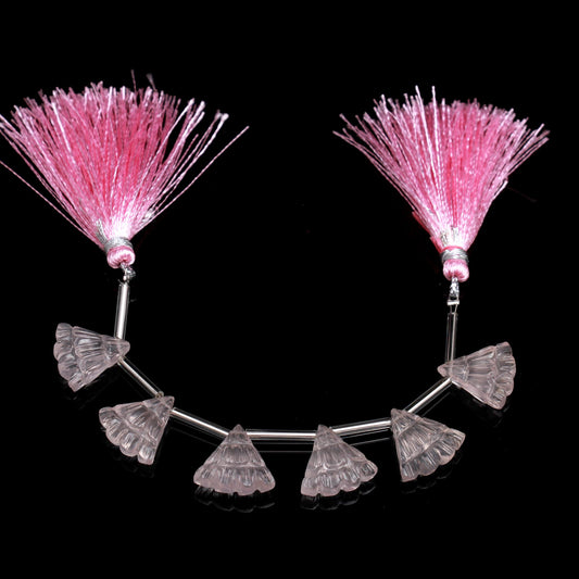 Rose Quartz Pink Umbrella Carving Natural Beads 8 Inches Strands