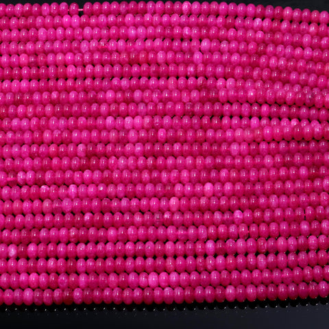 Fuschia Quartz Rondelle Smooth Natural Beads 13.5 Inches Strands