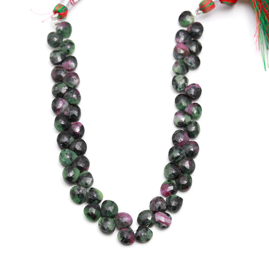 Ruby Zoisite Green Heart Faceted Natural Beads  8 Inches Strands