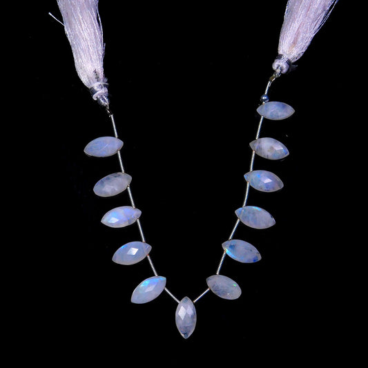 Rainbow Moonstone White Marquise Faceted Natural Beads 8 Inches Strands
