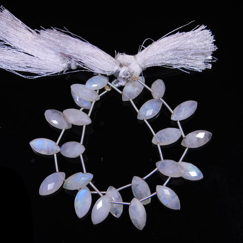 Rainbow Moonstone White Marquise Faceted Natural Beads 8 Inches Strands