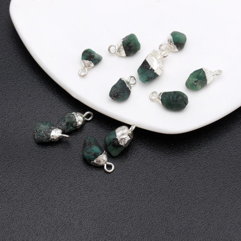 Onyx Green Raw 925 Silver Bezel Cap 12 MM Pendant Charms