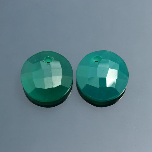 Onyx Green Coin Faceted Natural Beads 18 MM Stone Pair Of 2