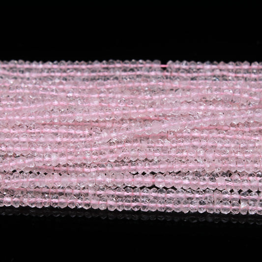 Rose Quartz Pink Rondelle Faceted Natural Beads 13.5 Inches Strands