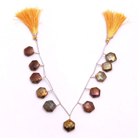 Golden Heat Treated Labradorite Hexagon Surface Drill Faceted Natural Beads