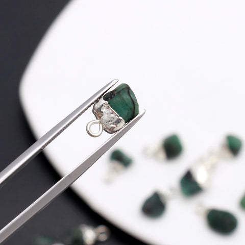 Onyx Green Raw 925 Silver Bezel Cap 12 MM Pendant Charms